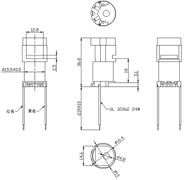 HID氙气车灯Jiuyou j9(中国),汽车氙气大灯电磁阀线圈-尺寸图